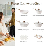 13-Piece Nonstick Pots and Pans Set – Granite Stone Kitchen Cookware Set, PFOA-Free – Includes Frying Pans, Saucepans, Sauté Pan – Induction Compatible, White