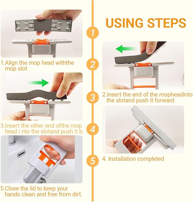 2-in-1 Self-Squeeze Portable Mop: 2 Extra Sponge Heads for Bathroom Corners, Kitchen Tiles, Car & RV Cleaning - Compact Travel Mop (Orange)