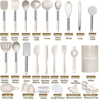 Umite Chef Silicone Kitchen Cooking Utensil Set, 43 pcs Spatula Set with Stainless Steel Handle, Non-stick Heat Resistant - Best Cookware Set-(Khaki)