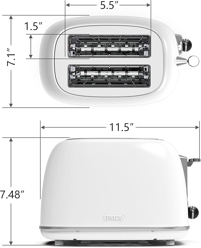 Toaster 2 slice,Retro Stainless Steel Toaster with 6 Settings, 1.5 In Extra Wide Slots, Bagel/Defrost/Cancel Function, Removable Crumb Tray (White)