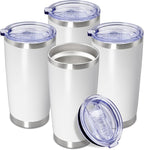 20 oz Tumbler Coffee Tavel Tumblers Bulk with Lid Stainless Steel Double Wall Vacuum Insulated Mug Powder Coated Cups fit Car Cupholder for Hot and Cold - White, 4Pack