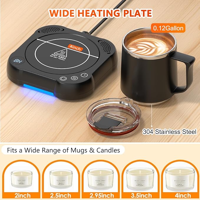 Coffee Mug Warmer & Cup Set - Desk Coffee Cup Warmer for Office/Home with 8-Temp Fast Heating (176℉ Max), Auto Shut Off, Gravity-Induction, 1-12H Timer - Ideal Gift for Coffee Lovers