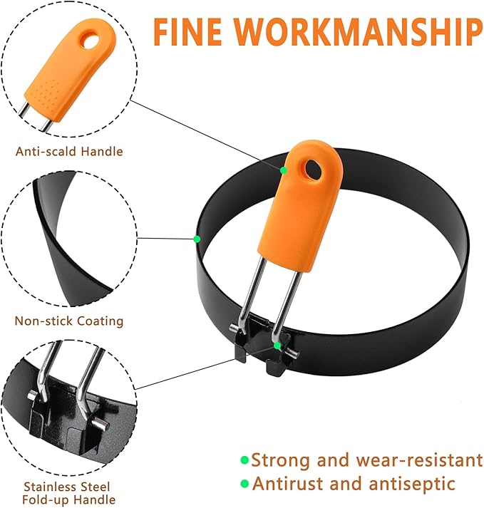 4 Pcs Egg Rings for Frying Eggs Stainless Steel Pancake Rings for Griddle Nonstick Fried Egg Rings for Muffins (Set of 4)