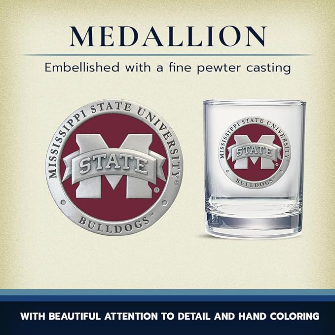 Heritage Pewter Mississippi State University Bulldogs Double Old Fashion | Double Rocks Glass 14 OZ for Liquor | Expertly Crafted Pewter Glass
