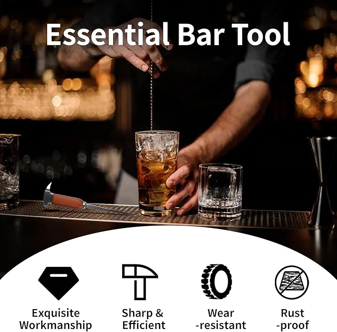Ice Pick Tool with Wood Handle, Stainless Steel Ice Picks for Breaking Ice, Ice Carving Tools Bar Tools for Kitchen, Bars, Bartender, 6.7 Inch