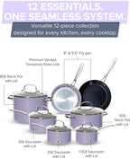 Nuwave Healthy G11-Pots and Pans Set Non Stick, 9H Near-Diamond Hardness Scratch-Resistant, Works on All Stovetops, PFAS Free, with Frying Pans, Saucepans & Glass Lids, Stay-Cool Handles, Lilac