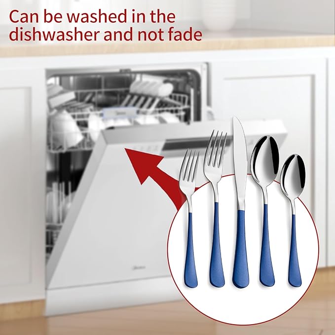 Colorful Silverware Set 20 Piece 18/0 Stainless Steel Flatware Sapphire Blue Handle Cutlery Set Service for 4 Fork Knife Spoon Set Mirror Finish Dishwasher Safe