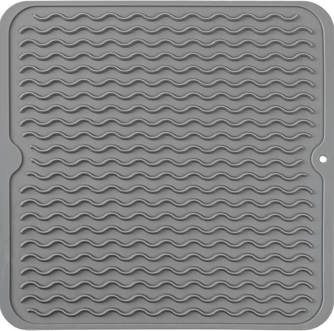 Silicone Dish Drying Mat for Multiple Usage,Easy clean,Eco-friendly,Heat-resistant Silicone Mat for Kitchen Counter or Sink,Refrigerator or Drawer liner Grey M 12 inches x 12 inches