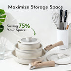 10-Piece Ceramic Nonstick Cookware Set, PFAS/PFOA/PTFE-Free & Non-Toxic Pots and Pans Set with Detachable Handles, Dishwasher Safe & Induction Compatible for Kitchen & RV Cooking