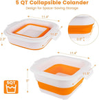 Collapsible Colander Set with Strainer Bowl, 2 in 1 Fruit Washing Basket with Strainer, 5 + 3 QT Plastic Colander for Kitchen, Foldable Double Layered Colanders Bowl for Berry, Vegetable, Orange