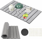 Stone Drying Mat for Kitchen Counter, Collapsible Dish Drying Mat, Fast Drying Diatomaceous Earth Dish Drying Mats, Water Absorbent Diatomite Kitchen Mat (grey, medium)