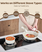 11Pcs Non Stick Pots and Pans Set | Ceramic Cookware Set with Detachable Handle | PFAS-Free, Oven & Induction Safe (White)