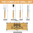 Dad Birthday Gifts from Daughter Heavy Duty Wooden BBQ Grilling Accessories Kit for Backyard, Thick Stainless Steel Grill Utensils with Non-Slip Handle Tools in Portable Bag Christmas