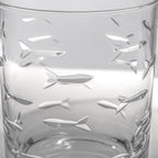 Rolf Glass School of Fish 13 oz Double Old Fashioned Whiskey Cocktail Glass | Set of 2 | Engraved Lead-free Tumbler Glasses | Made in the US