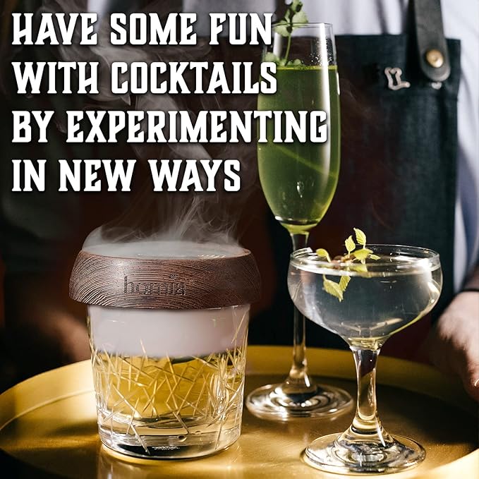 Bartender Kit with Whiskey Smoker - 13 pcs, Bamboo Stand - Bar Set with Cocktail Shaker, Bartending Kit with Essential Bar Accessory Tools, Wood Chips, Black Matte