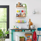 Olakee Floating Wall Shelves for Kitchen Bathroom Coffee Nook with 10 Adjustable Hooks for Mugs Cooking Utensils or Towel Rustic Storage Shelves Set of 2/17x5.9 inch (Carbonized Black)