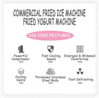 2.8KW Fried Yogurt Cream Machine Stainless Steel Commercial Rolled Ice Cream Maker 18" x 18" Square Stir-Fried Ice Cream Pan Double Pan Commercial Ice Roll Maker with 10 Boxs