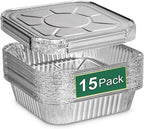 8x8 Inch Disposable Aluminum Foil Pans with Lids (15 Pack) - Heavy-Duty Baking Trays for Air Fryer, Oven- Reusable & Leakproof Design