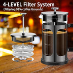 French Press Coffee Maker (34oz 1Quart 5-6Cup) Coffee Press, with 4 Filters System, Heat Resistant Thickness Borosilicate Glass, Cold Brew Coffee Tea Pot Gifts (Bright Black)