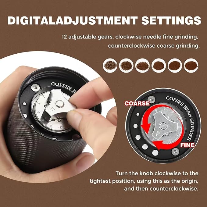 Manual Coffee Grinder CNC Stainless Steel 7 Star Conical Burr Coffee Grinder Hand with12 gears Adjustable Coarseness For Espresso, Drip Coffee, French Press Capacity 25g Portable Coffee Bean Grinder
