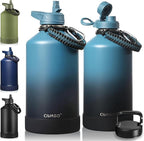 CIVAGO Gallon Insulated Water Bottle Jug with Straw, 128 oz Large Stainless Steel Water Flask, Big Metal Thermal Mug with 3 Lids for Sports, Travel, Gym, and Camping, Indigo Black