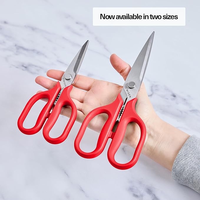 Misen Heavy Duty Kitchen Shears - Versatile Scissors for Meat, Poultry & More - Easy Clean, Professional Grade - Ambidextrous Comfort Handle - Red