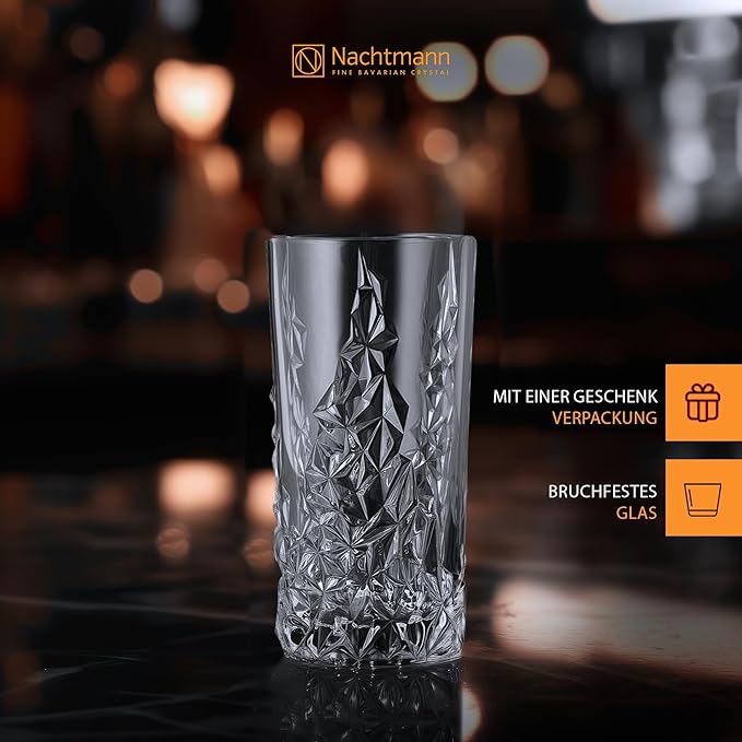 Nachtmann Sculpture 14oz Long Drink Glasses (Set of 4) - Crystal Glassware for Cocktails & Beverages, Elegant Design, Ideal for Special Occasions - Dishwasher Safe Stylish Glassware for Dining