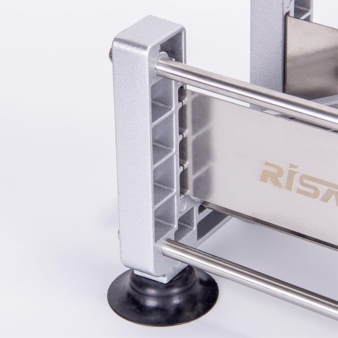 Rismonar French Fry Cutter Stainless Steel Potato Slicer With 1/2in 1/4in 3/8in Blade for Carrots Cucumbers Vegetables (Silver, Machine + 1/2 & 3/8)