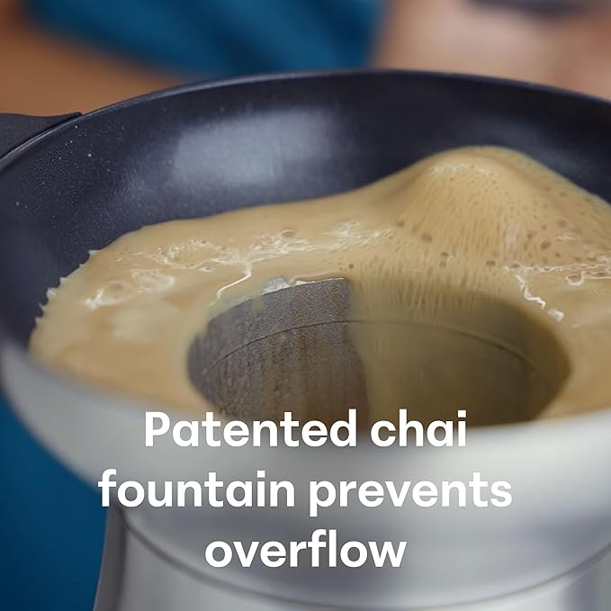 Loka Chai Maker for Authentic Masala Chai & Chai Latte | Easy Clean Stainless Steel Stovetop Tea Maker with Innovative Chai Fountain | Non-Stick Ceramic, 20oz (3 Cups) - (Stainless Steel Strainer)