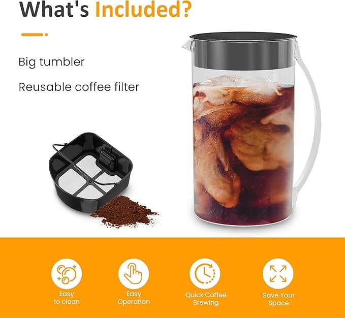 SUNVIVI Iced Tea Maker with 3-Quart Pitcher, Iced Coffee Brewing Maker for Ground Coffee, Tea Bags, Loose Leaf Tea, 7 Cups Coffee Machines for Home, Strength Control for Flavor, Black