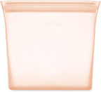 Zip Top Reusable Food Storage Bags | Sandwich Bag [Peach] | Silicone Meal Prep Container | Microwave, Dishwasher and Freezer Safe | Made in the USA