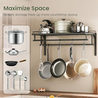 Hanging Pot Rack, Wall-Mounted Pot Rack, Kitchen Cookware Organizer, Metal Pot Rack Holder, for Cookware, Utensils Organization, Black TPR38BB