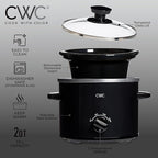COOK WITH COLOR 2QT Mini Electric Round Slow Cooker - Adjustable Settings, Removable Stoneware Pot, Tempered Glass Lid, Dishwasher Safe, Cool-Touch Side Handles, Black