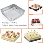 TeamFar Square Cake Pan with Lid (1 Pan & 1 Lid), 8 Inch Square Stainless Steel Baking Tray Cake Brownie Tin For Meal Prep Storage Transporting Food, Healthy & Sturdy, Dishwasher Safe