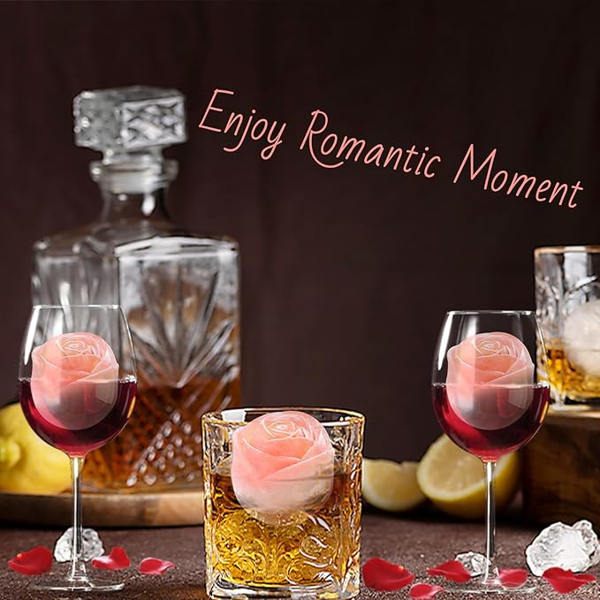 Whiskey Ice Cubes Mold,Rose Gift Ball Ice Maker Mold,8 Ice,Fun Shapes 2in,Silicone Ice Cube Tray for Birthday Christmas Party,Fun Accessories for Gift,Rose Ice Cube Mold for Cocktails,Bourbon
