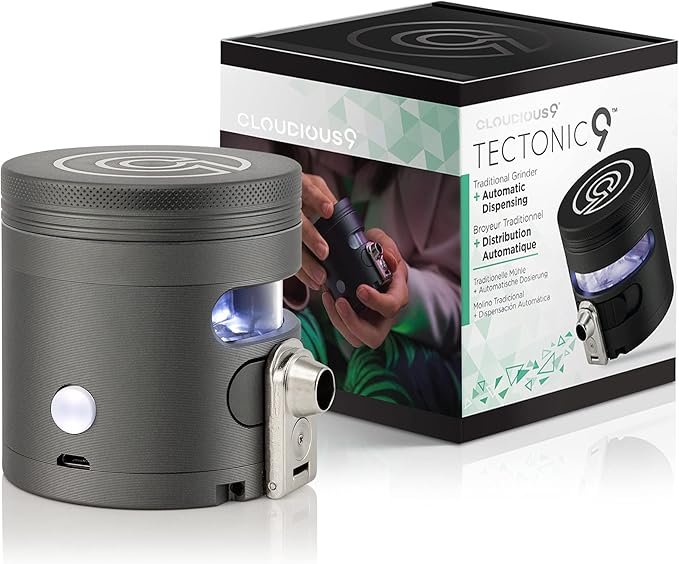 Cloudious9 - Tectonic9 Herb Grinder Automatic Electric Herbal Spice Dispenser Large 2.5" Aluminum Alloy (Grey), For Home & Kitchen Only