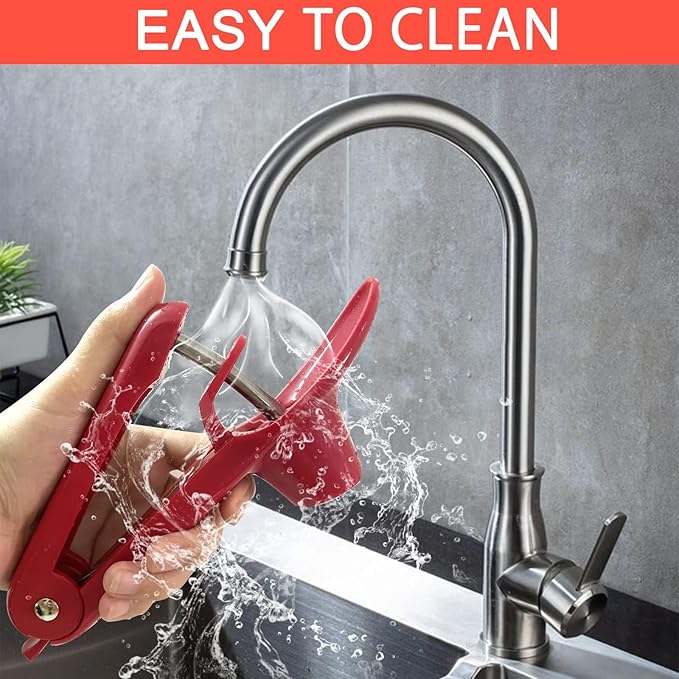 Cherry Pitter, Stainless Steel Olive and Cherries Pitters Corer Tool with Space-Saving Lock Design, Multi-Function Fruit Pit Remover for Cherry Jam (Red)