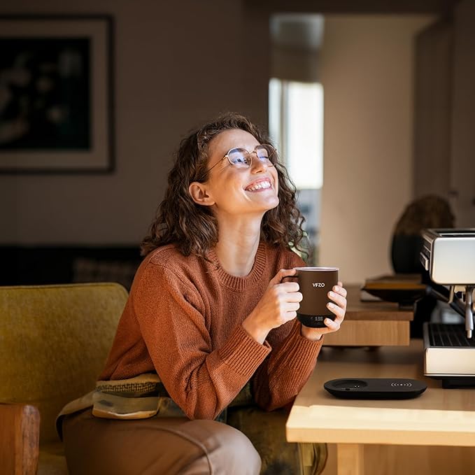 Temperature Control Smart Mug, Self Heating Coffee Mug LED Display, 180 Min Battery Life - Hot up to 149℉ Fast Wireless Charger Base Improved Design (12oz, Coffee)