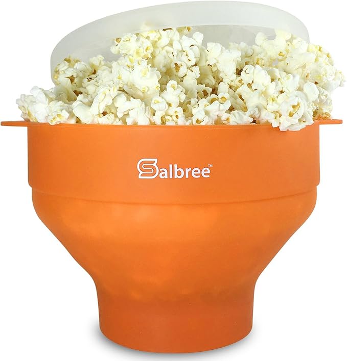 The Original Salbree Collapsible Silicone Microwave Popcorn Popper Maker Machine, Microwavable Bowl Holds 16 Cups, Uses Hot Air and Oil Always Optional - The Most Colors Available (Orange)