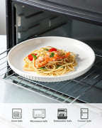 Ceramic Dinner Plates Set of 2,10 Inch,Microwave,Dishwasher and Oven Safe,Porcelain Dessert Plates for Pasta,Appetizer,Salad and Steak,Dishes Set for Kitchen,Scratch Resistant,Striped White