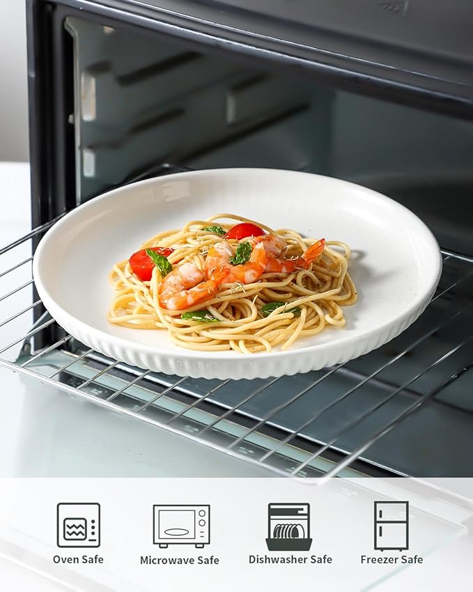 Ceramic Dinner Plates Set of 2,10 Inch,Microwave,Dishwasher and Oven Safe,Porcelain Dessert Plates for Pasta,Appetizer,Salad and Steak,Dishes Set for Kitchen,Scratch Resistant,Striped White