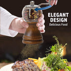 Manual Pepper Mill Acrylic Hand Crank Salt & Peppercorn Grinder Rustic Wooden Pepper Shaker with Adjustable Coarseness Ceramic Core, Metal Handle (Walnut color 1pcs-5in)