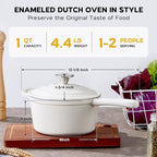 Onader 1QT Sauce Pan, Enameled Cast Iron Saucepan Dutch Oven Pot with Lid, Small Cooking Sauce Pot, Nonstick & Oven Safe – White