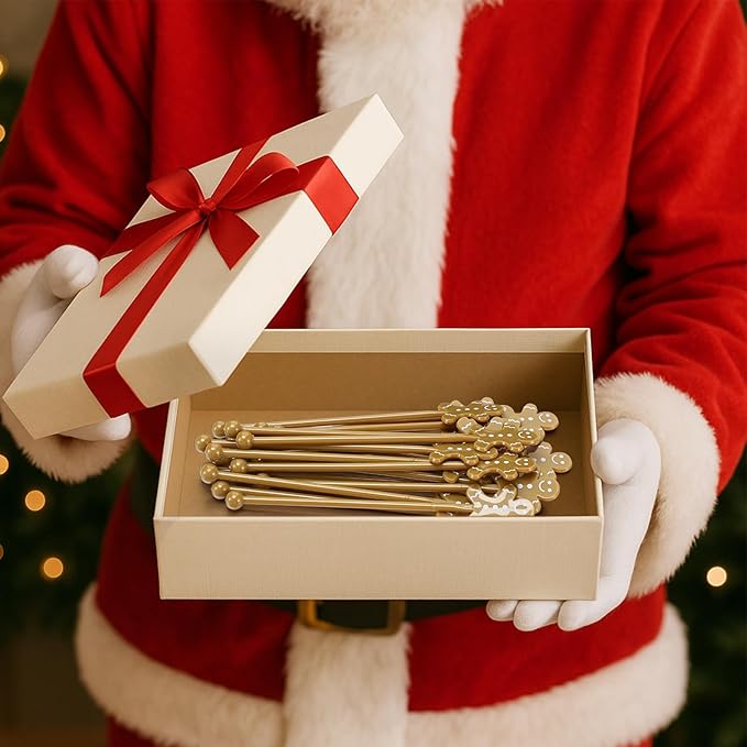 Chengu 100 Pcs Christmas Drink Stirrers Xmas Stir Sticks Bulk Holiday Coffee Stirrers Plastic Swizzle Stick Hot Cocoa Bar Supplies Chocolate Decoration Reusable Cocktail Mixer(Gingerbread Man)