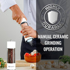 Manual Salt and Pepper Grinder Set of 2 | Large Round Shakers | 7.5 Inch Stainless Steel Refillable Grinders (White)