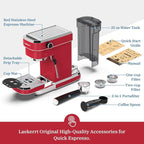 Espresso Machine 20 Bar, Professional Espresso Maker with Milk Frother Steam Wand, Compact Coffee Machine with Removable Water Tank for Cappuccino, Latte, Gift for Dad or Mom, Stainless Steel, Red