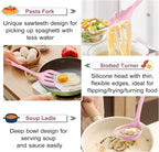 TeamFar Silicone Cooking Utensil Set of 7, Kitchen Nonstick Tools Turner Spoon Spatula Ladle Pasta Server for Nonstick Cookware, Healthy & One-Piece, Anti-Heat & Dishwasher Safe - Pink