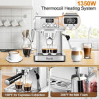 Espresso Machine 20 Bar, Espresso Maker with Steam Milk Frother，Espresso Coffee Machine with 60oz Removable Water Tank for Lattle, Cappuccino, Stainless Steel