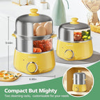 Hard Boiled Egg Cooker - CACHOO 14-Egg Rapid Stainless Steel Egg Boiler with 30-Min Timer & Auto Shut Off, Compact Electric Vegetable Steamer for Cooking, Dishwasher Safe, Retro Yellow