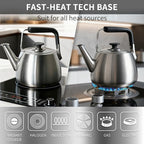 Tea Kettle, Whistling Stovetop Tea Kettle, Large Capacity Teapot Suits for All Heat Source, Professional Fast Heat Technique Teapot with Thick Body and Bottom, Durable and Sturdy Tea Pot